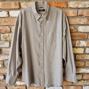 Nautica Men's Black and Tan Plaid Button-Down Shirt